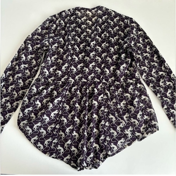 Maeve Anthropologie Purple Monkey Print Long Sleeve Button Up Blouse Size 4 - Picture 2 of 11